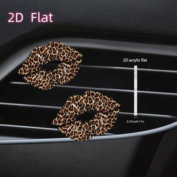 2 قطعة مشبك شكل الشفة النمرية مسطحة 2D من الاكريليك لتعليق على فتحات تكييف الهواء بالسيارة، مشبك ديكوري لتحسين جمال داخل السيارة