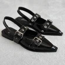 FLATS EN recubierto PUNTA STILETTO CON CORREA EN TOBILLO Y DISEÑO PERFORADO PARA MUJER punk De moda Casual Calle Lindo Estilo de ropa de trabajo casual Negocio Fabulosa Fiesta Sexy Gótico Guay Hebilla Fiesta