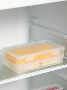 1pc Transparent Plastic Kitchen Storage Container, Suitable For Cheese, Butter And Bacon - Flip-Top Design With Multiple Compartments, Great For RV And Home Fridge/Kitchen Organization | Stackable Cheese Slicer | Durable Storage Box For Cheese