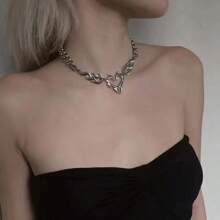 1 pieza Colgante con forma de corazón hueco con llama en color plata con estilo punk, joyería hip hop para mujer como regalo para uso diario