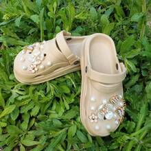 Dép xỏ ngón hở mũi đế dày mới cho nữ mùa hè, thoải mái, có quai đeo mắt cá chân có thể tháo rời, màu kaki kèm 1 bộ trang trí giày - Màu Khaki - Xem 4