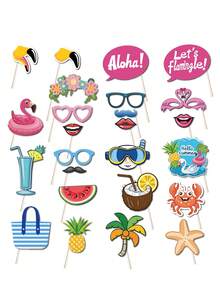 21pcs Hawaiian Hula Skirt Themed Photo Props, Suitable For Hula Dance Parties, Summer Parties, And Various Occasions