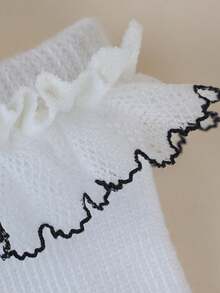 6 双白色蕾丝边袜子，透气柔软甜美时尚四季袜，学院风女婴舞蹈袜 - 白色 - 查看 3