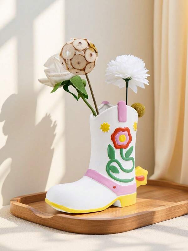 1 Peça Vaso/Vaso de Cerâmica Pintado à Mão em Formato de Bota de Chuva, Vaso Exclusivo para Jardim, Decoração Doméstica para Mesa, Estante, Mesa de Jantar, Sala de Estar, Decoração Rústica, Ideias de Presente de Primavera - Plantas Não Inclusas