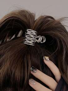 1pc Minimalist Design High Ponytail Claw Hair Clip With Ring, Premium Metal Hair Accessory For Women Hair Clips Hair Jaw Clip Hair Clamps Hair Clutch Hair Catcher Clip, Claw Clip