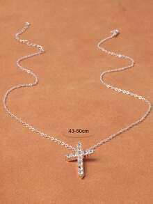 Silver Full Diamond Cross Necklace Simple Casual Pendant Necklace 2 Colors Available - Silver - View 9
