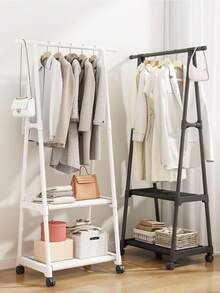 1pc Floor Standing Coat Rack, Bedroom Compact Clothes Hanger Rack With Shelves, Multi-Layer Storage For Living Room, Mobile & Multifunctional Design Indoor And Balcony Drying Rack - Multicolor - View 8