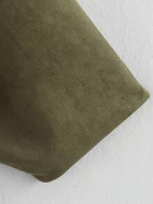 绒面仿皮纯色休闲长袖飞行员夹克，适合春秋季节 - 軍綠色 - 查看 6