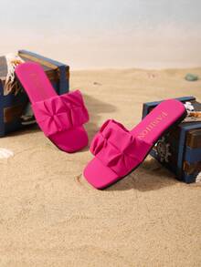 Children's Fashion Outdoor Slippers, Square Toe Flat Shoes, One-Piece Sandals, New Stylish Elegant Minimalist European And American Girls Shoes, High-End Beach Slippers - Hot Pink - View 3