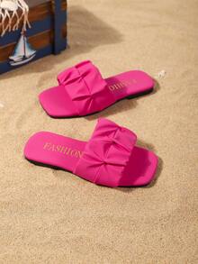 Children's Fashion Outdoor Slippers, Square Toe Flat Shoes, One-Piece Sandals, New Stylish Elegant Minimalist European And American Girls Shoes, High-End Beach Slippers - Hot Pink - View 4