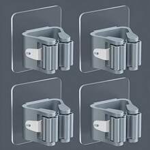 4pcs Bathroom Mop Holder Broom Clips Set, No Drill Wall Mount Transparent Mop Storage Rack - Multicolor - View 9
