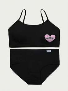 4 Sets Of Mixed Color Girls Puberty Training Bra Crop Top + Panty 2 Pieces Set, Comfortable Underwear Set For Tween Girls Spring/Summer