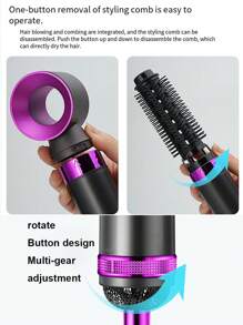 Spazzola per acconciature rapida 6 in 1-Arricciatura e stiratura automatica, Modellatore d aria a 3 velocità regolabili con accessori intercambiabili (arricciacapelli, pettine, piastra per capelli, ugello), adatto per tutti i tipi di capelli, non danneggia i capelli, regalo perfetto per casa e viaggio, design a manico capiente.