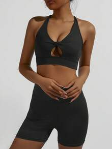 1 Set Women High Elasticity Sports Outfit, Adjustable Padless Sports Bra And Shorts For Outdoor/Swimwear