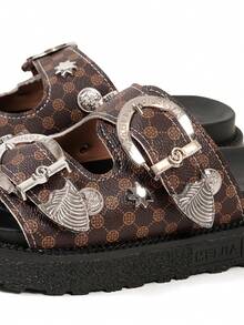 Dép đế dày đính đinh tán mới cho nữ, dép xỏ ngón thoải mái, mũi hở, đa năng, giày đi biển chống trượt - In màu nâu sẫm - Xem 6