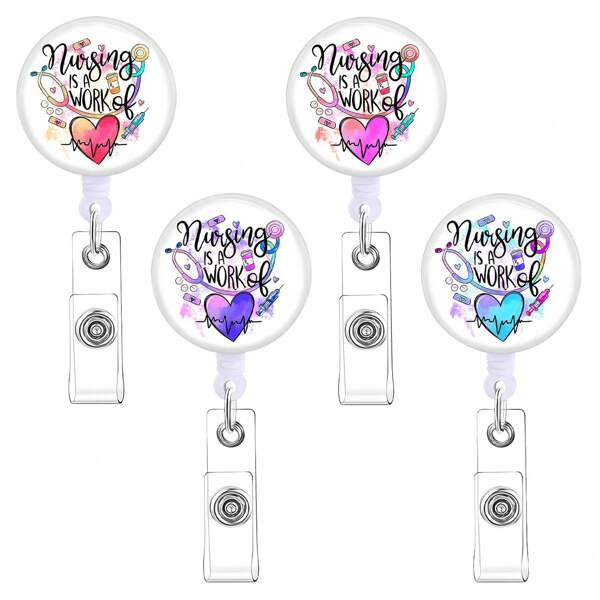 1pc Colorful Gradient Heart Stethoscope Retractable Rotating Easy Pull Doctor Nurse Badge Reel,For School Supplies,Back To School