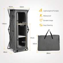 GOFLAME 3-Tier Folding Pop-Up Cupboard 139cm Compact Camping Storage Cabinet Carrying Bag - Grey - View 2