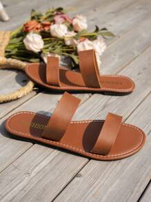 Sandalias planas de verano de unicolor con correa plana simple