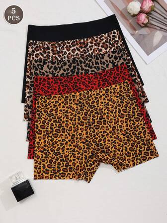 5 件女士全身印花性感成熟魅力内裤，时尚，针织面料，适合所有季节