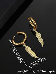 1 par de pendientes minimalistas de pluma de acero inoxidable para hombres