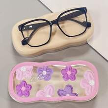 Purple Oil Painting Flower Glasses Case Transparent Portable Pressure-Resistant Cloud Design Magnetic Suction Box Portable Myopia Glasses Retro Glasses Case Fashionable Glasses Storage Men And Women - Cute Holiday Gift
