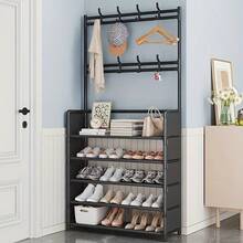 Free Standing Coat Rack With 8 Removable Hooks And 5-Tier Shoe Rack, 16mm Tube Garment Rack For Hallway, Entry, Living Room, Dormitory