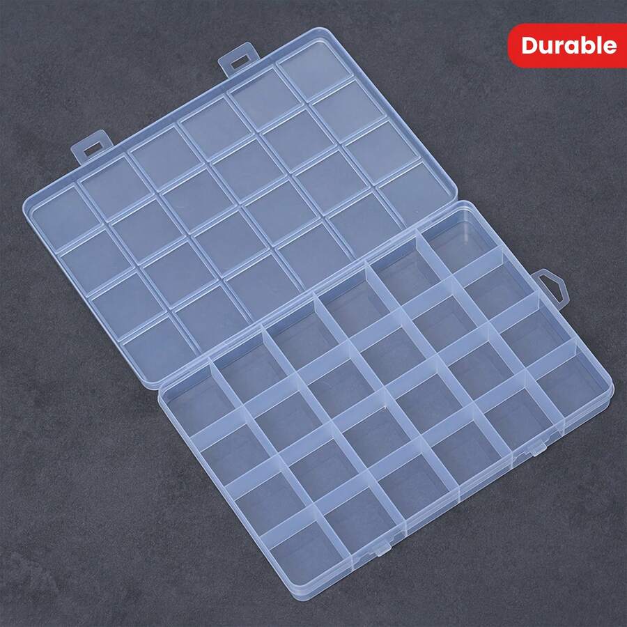 1 件加厚 24 格固定塑料收纳盒，透明珠宝盒，多功能容器，用于分类和存储，透明方形翻盖盒，用于存储和展示人造指甲，防尘且易于整理，适合女性收纳整理器旅行必需品返校宿舍收纳秋季装饰 - 透明色 - 查看 1