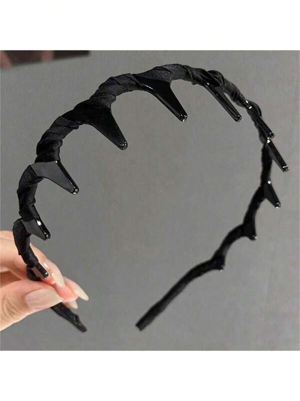 1pc Fabric Toothed Wavy Non-Slip Headband, Versatile Stylish Hairband For Fixing Bangs & Crown Hair, Black Hair Accessories, Hairband Headband For Women ,Hair Accessories, Diadema, Hair Hoop