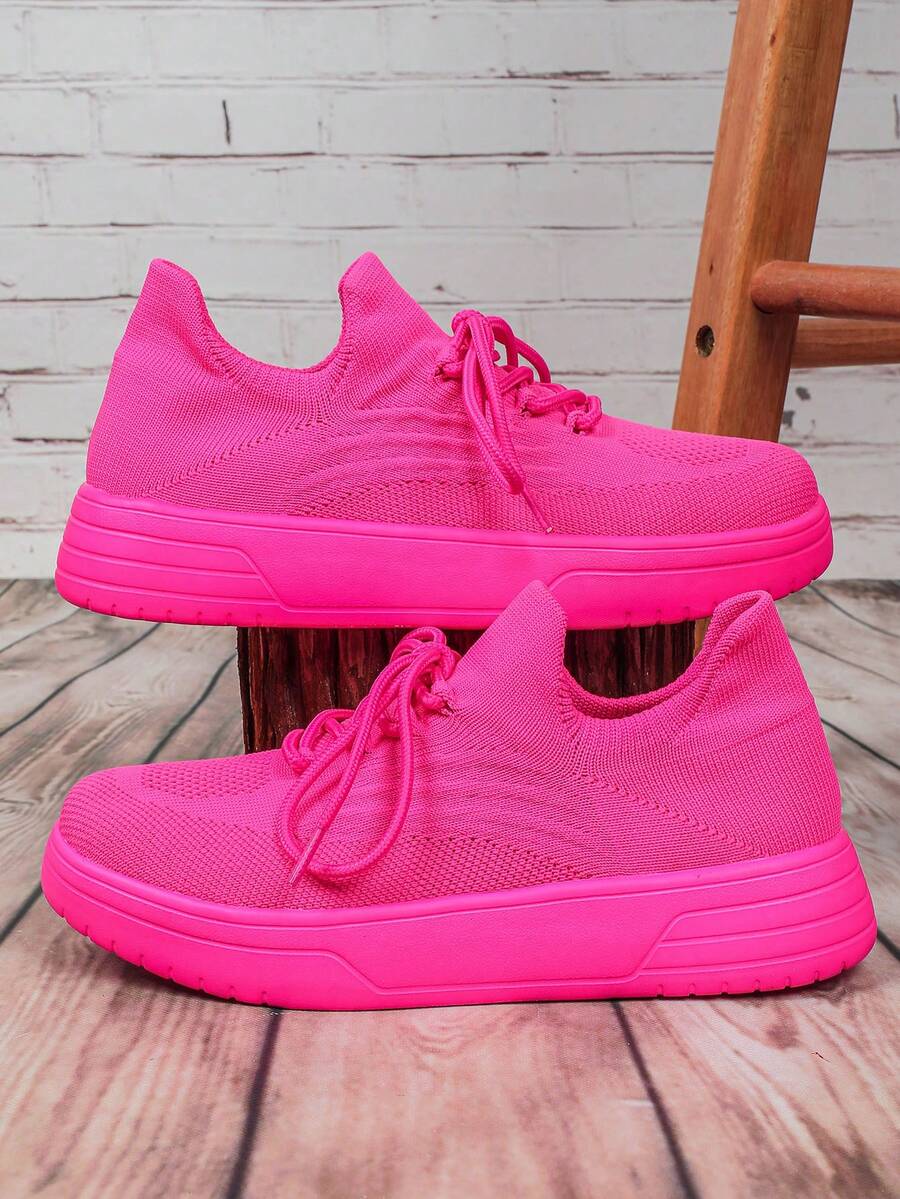 Versatile Fuchsia Athletic Shoes, Unisex Casual Lightweight Slip-On Walking Sneakers For Commute, Travel, Party - Rose Red - View 1