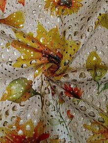 Floral & Sunflower Print Hollow Out Knit Top