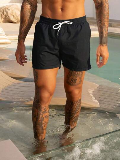 Men's Drawstring Beach Shorts, Casual Sports Quick-Dry Shorts For Vacation, Travel, Summer