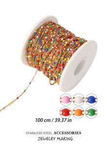 100cm Cadena de cuentas de acero inoxidable esmaltado, cadena de bolas coloridas en estilo bohemio para hacer bisutería, pulseras, collares y accesorios DIY