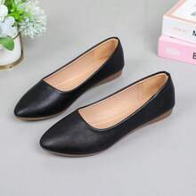 Zapatos planos para mujer, zapatos casuales, zapatos de trabajo antideslizantes, bailarinas de punta, zapatos con suela de goma de unicolor y slip-on - Negro - Ver 4