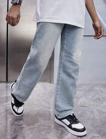 Calça Reta Larga para Meninos Adolescente Masculino Estilo de Rua Estilosa Premium Denim Infantil Juvenil 10 ao 16