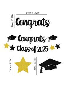 1 Set Graduation Theme Star Hat And Congratulations 2025 Banner, Suitable For Graduation Ceremony And Party - Multicolor - View 3