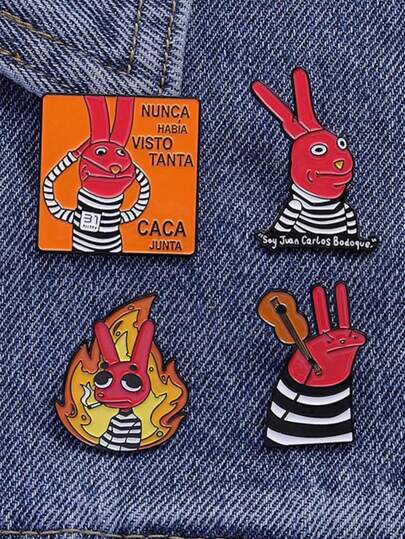 1 pieza Accesorio de juego lindo con animal rojo, insignia de metal versátil personalizada con diseño de conejo para decoración de ropa