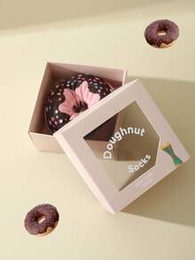 两双装多色中筒袜，男女通用情侣礼盒，柔软甜甜圈设计，创意美食图案，舒适百搭，适合生日、情人节、复活节、斋月、约会、家庭聚会、派对、节日等场合。