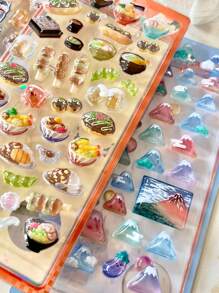 Japanese Cartoon Food Embossed Fun Stickers, Children Decoration Crystal Diamond 3D Stickers