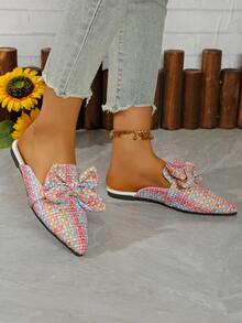 优雅蝴蝶结细节平底鞋，适合办公室、家居、所有季节