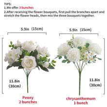 3 Buquês Artificial de Peônia, Hortênsia e Crisântemo, Flores Artificiais de Toque Real, Buquê de Mão para Noivas, Decoração para Casa e Escritório, Arranjos Florais Artificiais Centrais, Decoração de Jardim Externo, Casamento, Aniversário, Chá de Panela