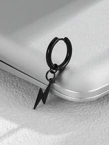 1 件男士不锈钢闪电吊坠和耳环套装，时尚珠宝 - 黑色 - 查看 1