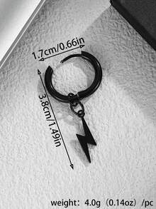 1 件男士不锈钢闪电吊坠和耳环套装，时尚珠宝 - 黑色 - 查看 3