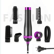 Spazzola per acconciature rapida 6 in 1-Arricciatura e stiratura automatica, Modellatore d aria a 3 velocità regolabili con accessori intercambiabili (arricciacapelli, pettine, piastra per capelli, ugello), adatto per tutti i tipi di capelli, non danneggia i capelli, regalo perfetto per casa e viaggio, design a manico capiente.
