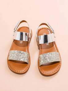 1 Pair Girl's Plain Color Casual Flat Sandals, Comfortable And Durable For Summer - Silver - View 5