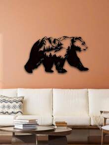 质朴的黑色金属铁熊剪影墙饰 - 适用于小屋、客厅、卧室的房间装饰 - 森林和山脉场景 - 彩色 - 查看 12