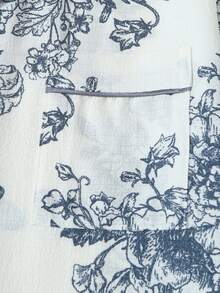 Bộ 2 món/Bộ đồ ngủ thoải mái mùa xuân/hè in họa tiết hoa cho nữ, tay ngắn, trang trí nút ve áo, có túi và quần short có nơ - trắng - Xem 4