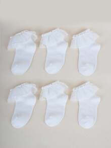 3 Pairs Fashion Lace Trim Mesh Breathable Socks, Versatile, Elegant Princess Style Socks For Girls And Toddlers, Suitable For All Seasons - White - View 5