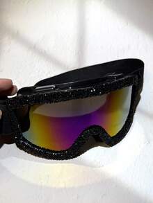 POLASUP 3-In-1 Set: 1pc Oversized Ski Goggles With Eye Mask, Fashion Decorative Soft Rubber Ski Goggles Protective Glasses, Anti-Splash For Skiing, Karting, Offroad Riding, Hiking, Sandstorm, Skydiving, With Adjustable Strap For Summer Beach Vacation, Outdoor, Travel Halloween Costumes Accessories Snow Windproof - Black Diamonds/black Frame/color Coated Lenses/thickened Sponge - View 5