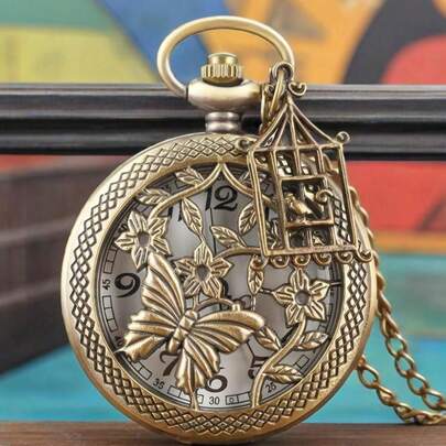 Đồng hồ bỏ túi thạch anh bằng đồng cổ điển với họa tiết bướm và hoa tinh tế được chạm khắc rỗng - Không chống nước, vỏ hợp kim, mặt tròn - Món quà lý tưởng cho các cặp đôi, gia đình và bạn bè.