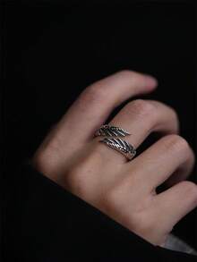 复古天使恶魔翅膀创意戒指男女朋克哥特式开口戒指手工中性首饰配饰情侣礼物 - 復古銀色 - 查看 9